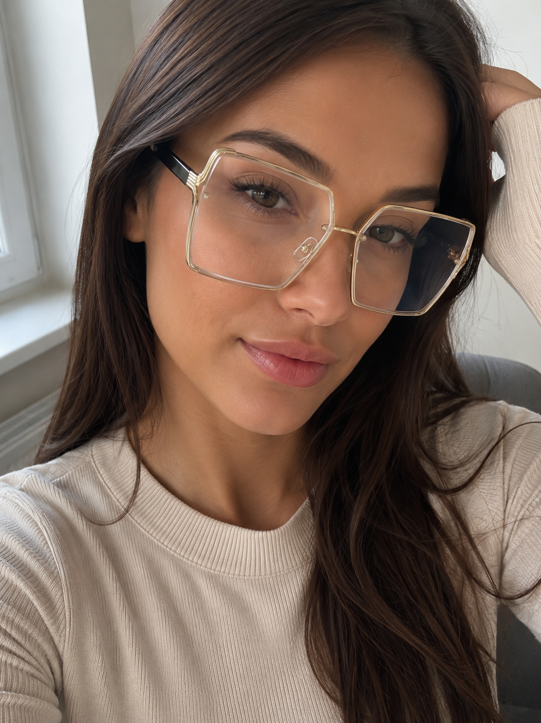 Gold Square Clear Lens Glasses