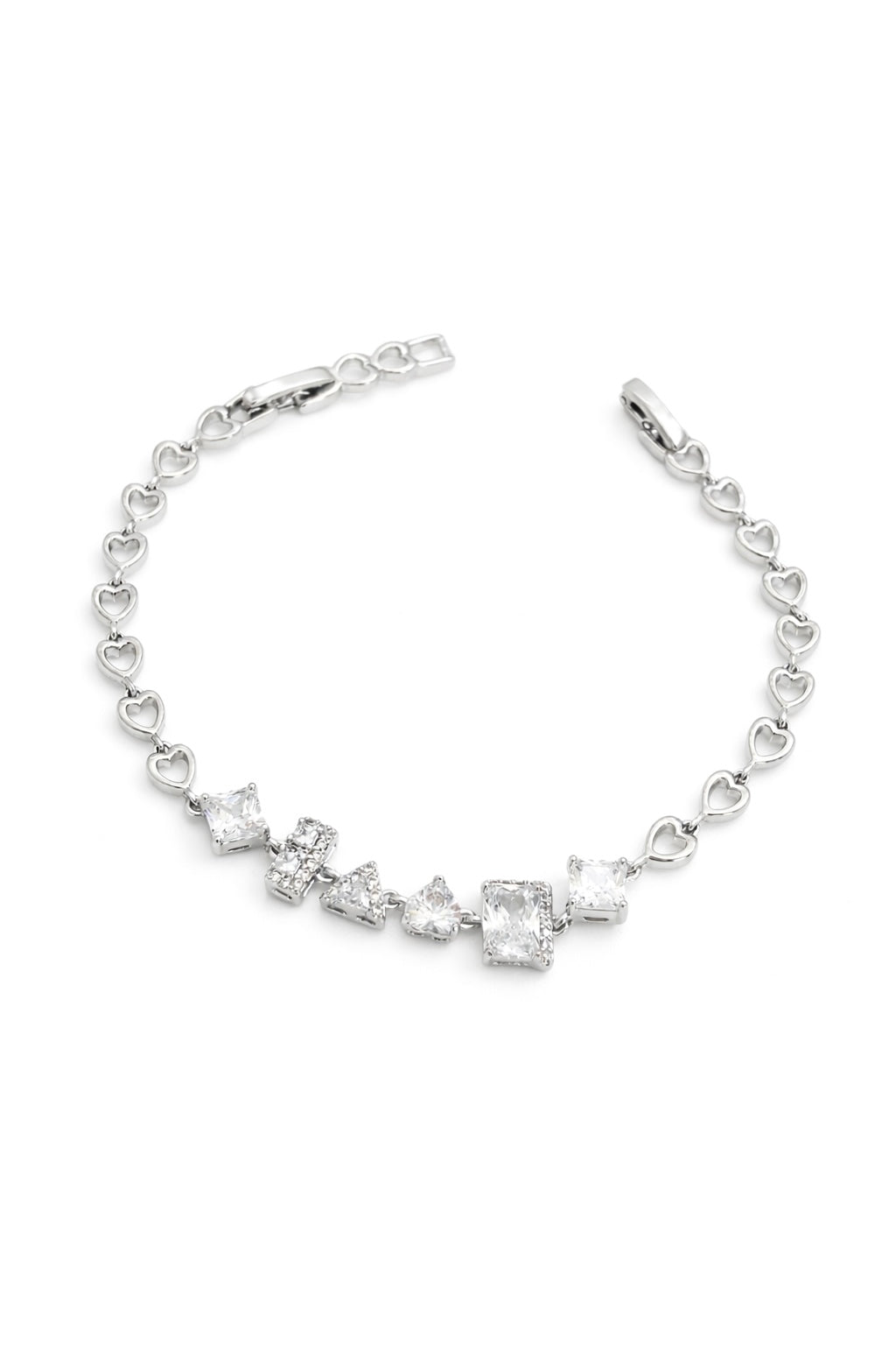 Silver Crystal Heart Bracelet – Silver Plated Copper