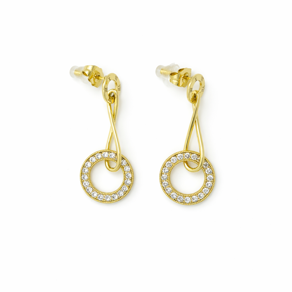 Crystal Circle Drop Earrings – 14K Gold Plated Surgical Steel