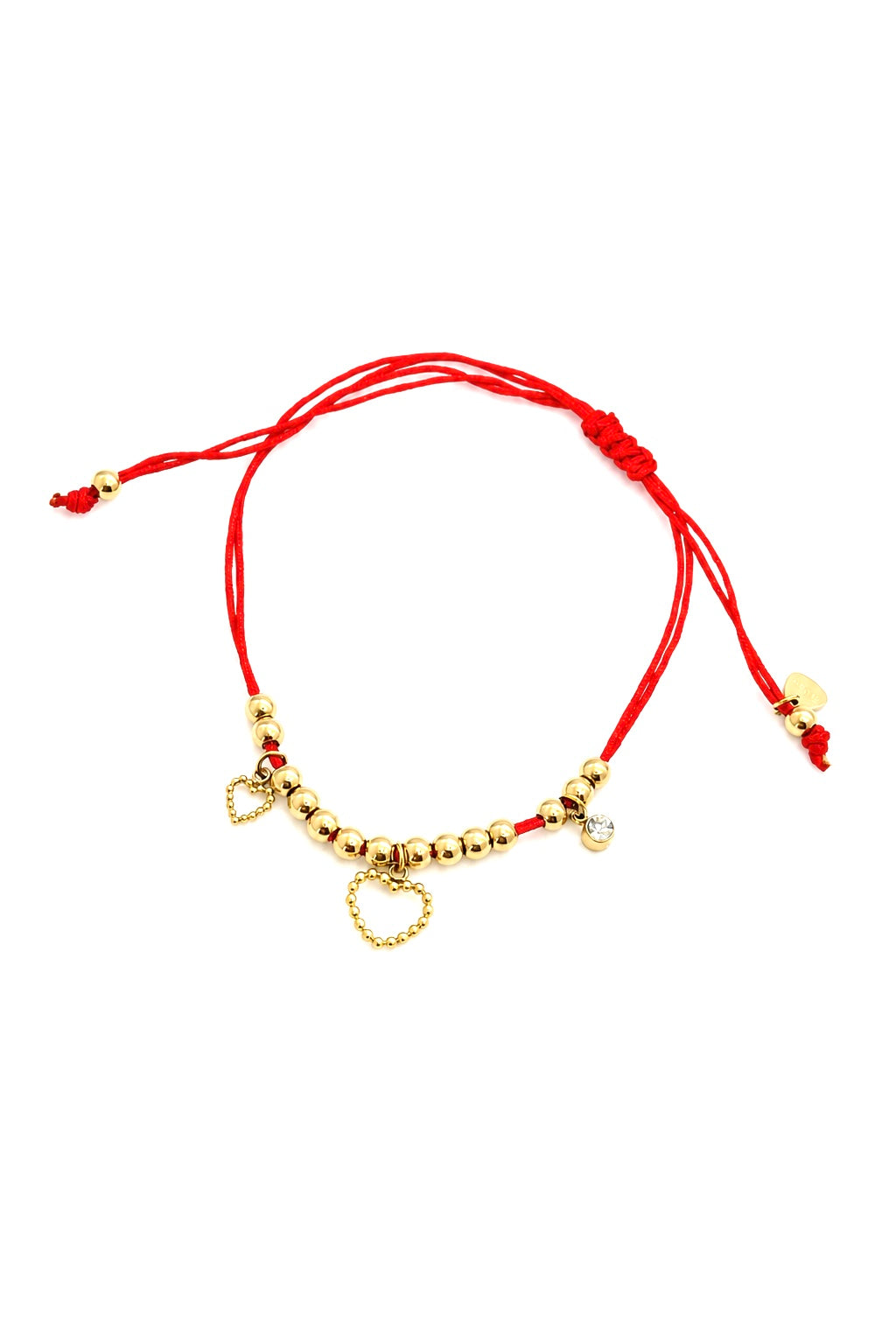 Red String Bracelet with 14K Gold Beads & Heart Charm