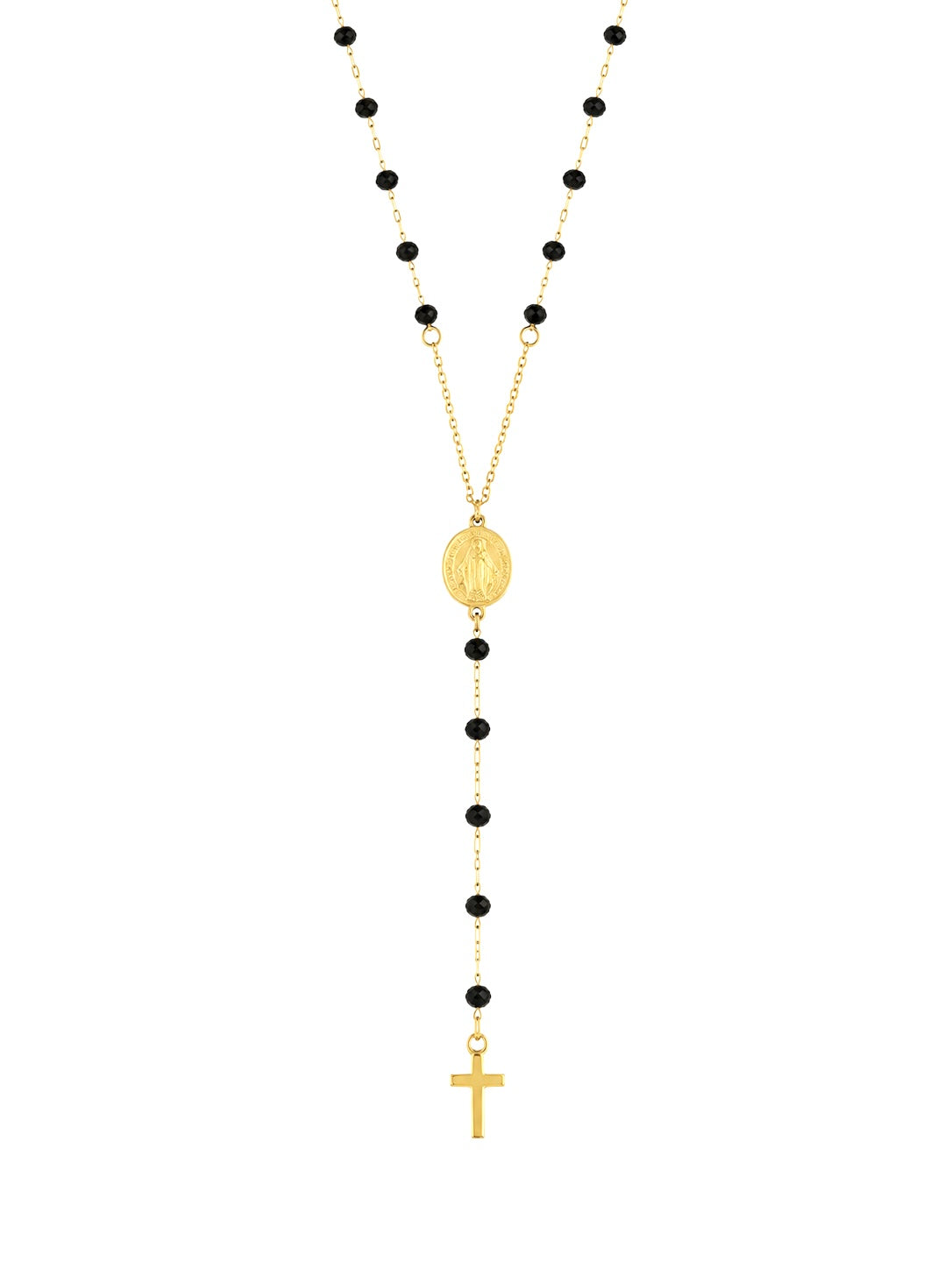 Black Rosary Cross Necklace – 14K Gold Plated Surgical Steel