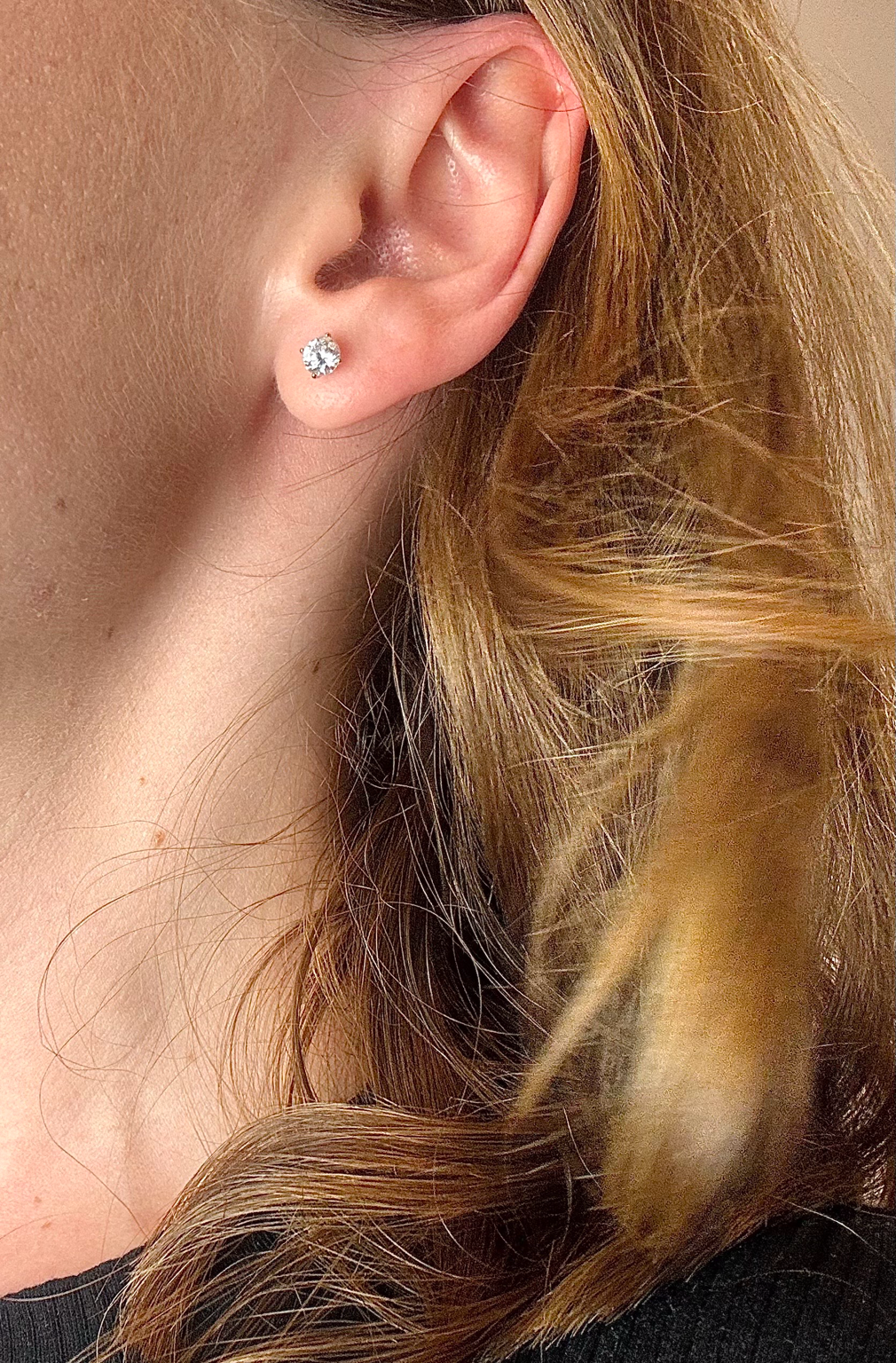 Gold Cubic Zirconia Stud Earrings – 14k Gold Plated Copper (4mm)
