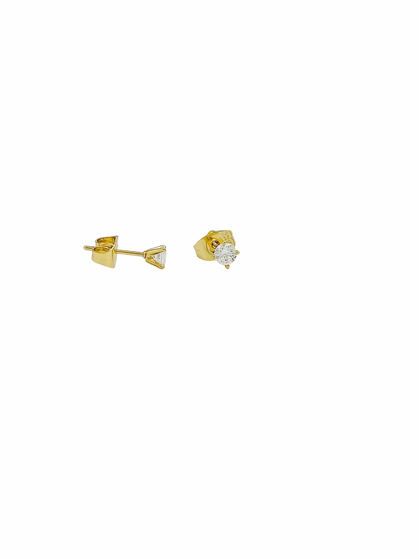 Gold Cubic Zirconia Stud Earrings – 14k Gold Plated Copper (4mm)
