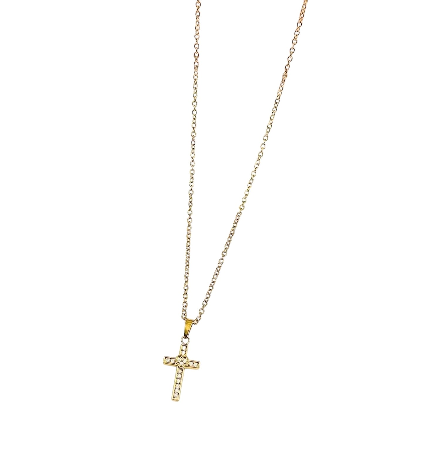 Złoty naszyjnik z krzyżem – stal chirurgiczna pozłacana 14-karatowym złotem
