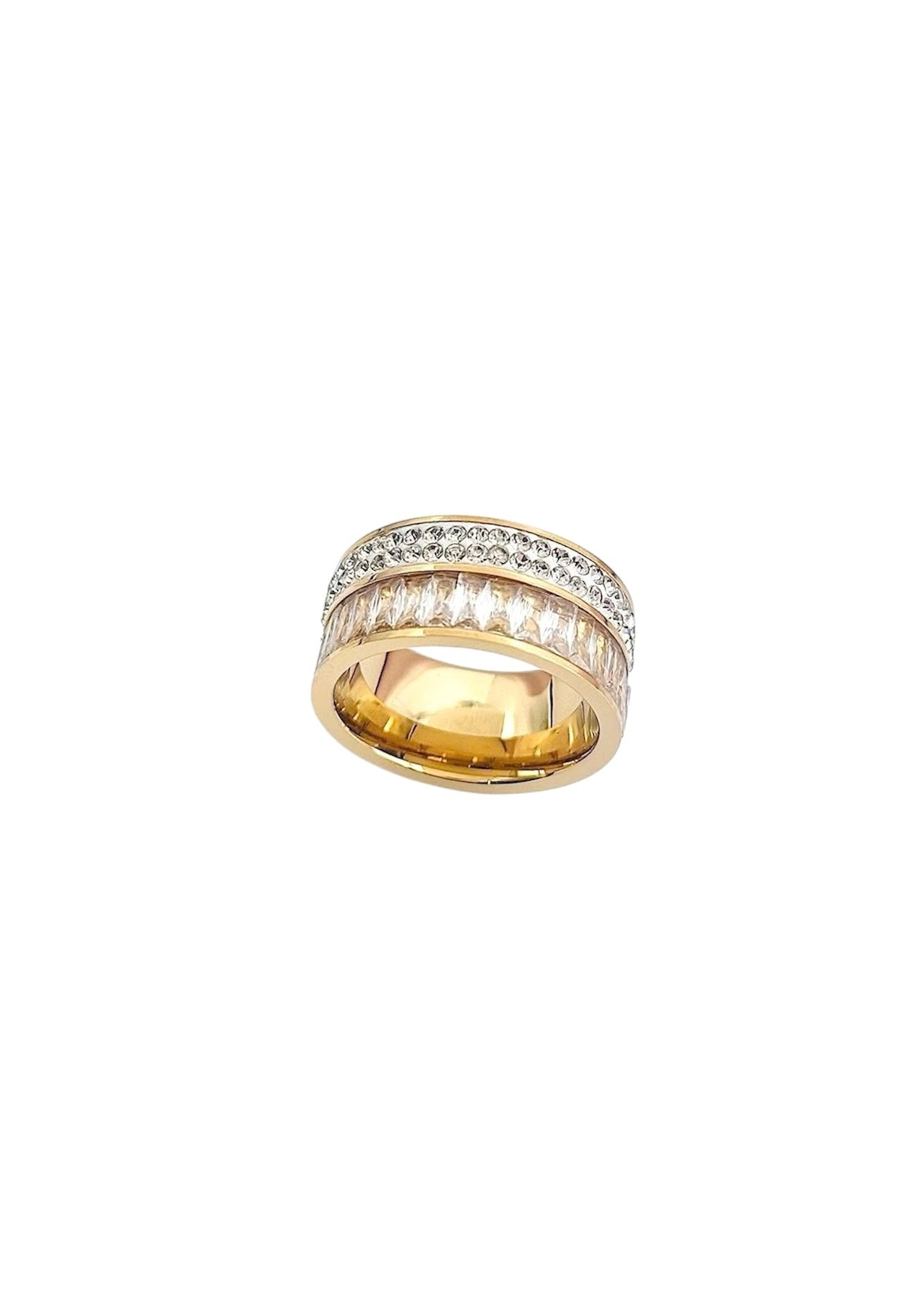 Luxe Zirconia Gold Band Ring – 14K Gold Plated Surgical Steel