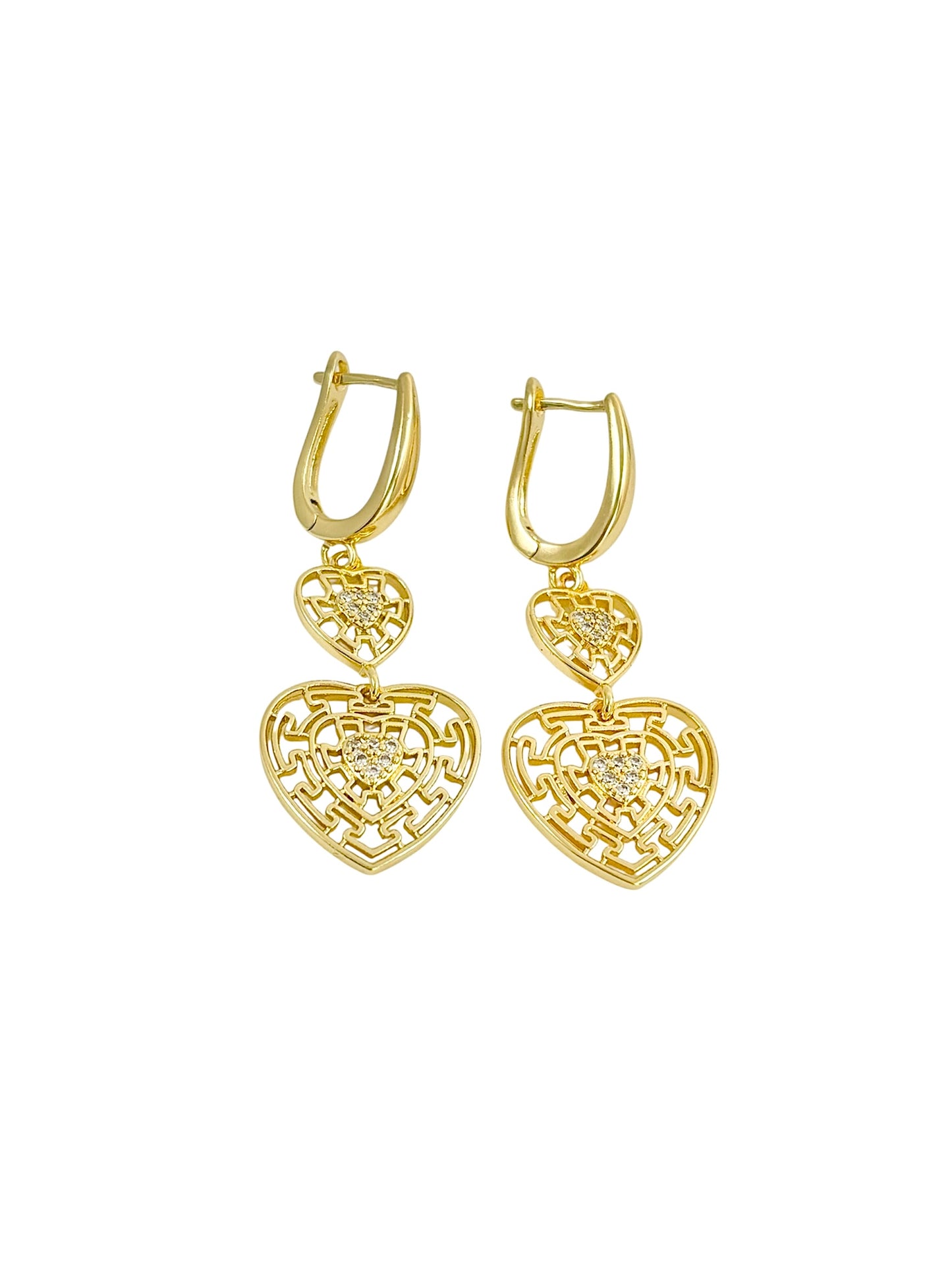 Złote kolczyki w kształcie serca – miedź platerowana 14-karatowym złotem