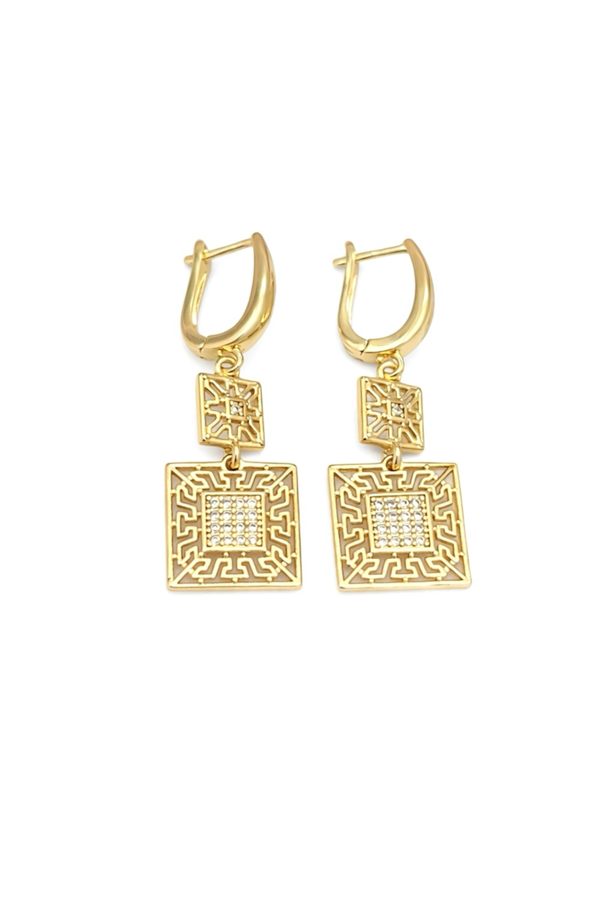 Gold Square Drop Earrings (4cm) – 14K Gold Plated Copper