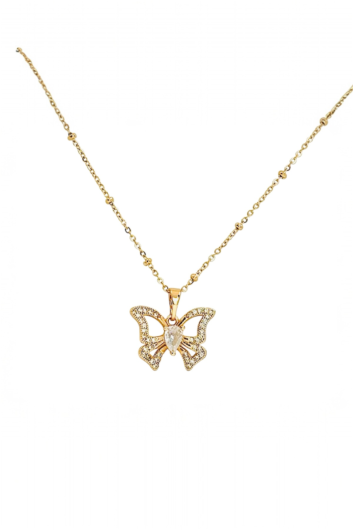 Crystal Butterfly Gold Necklace- 18k Gold Plated