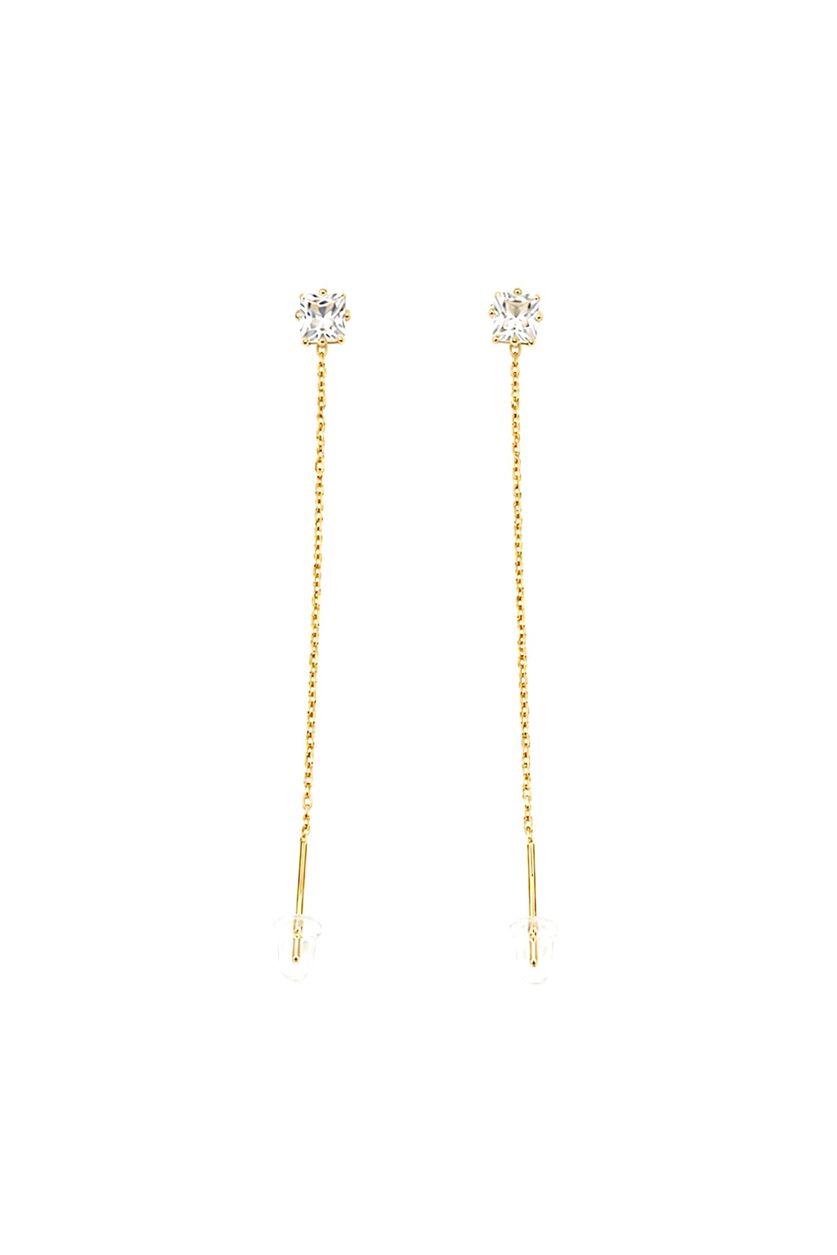 Gold Crystal Threader Earrings – 14k Surgical Stainless Steel (8cm)