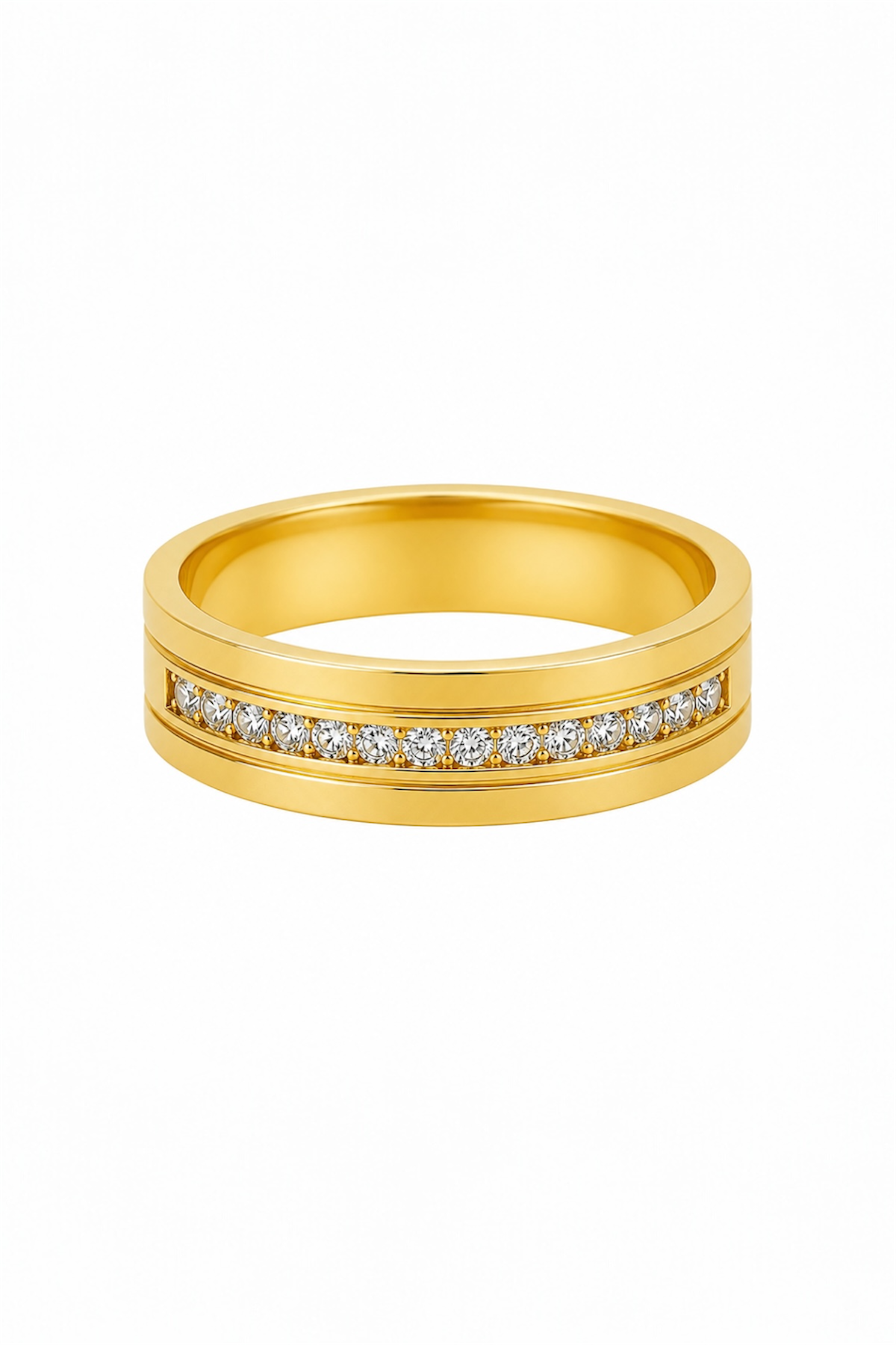 Elegant Zirconia Gold Band Ring – 14K Gold Plated Surgical Steel