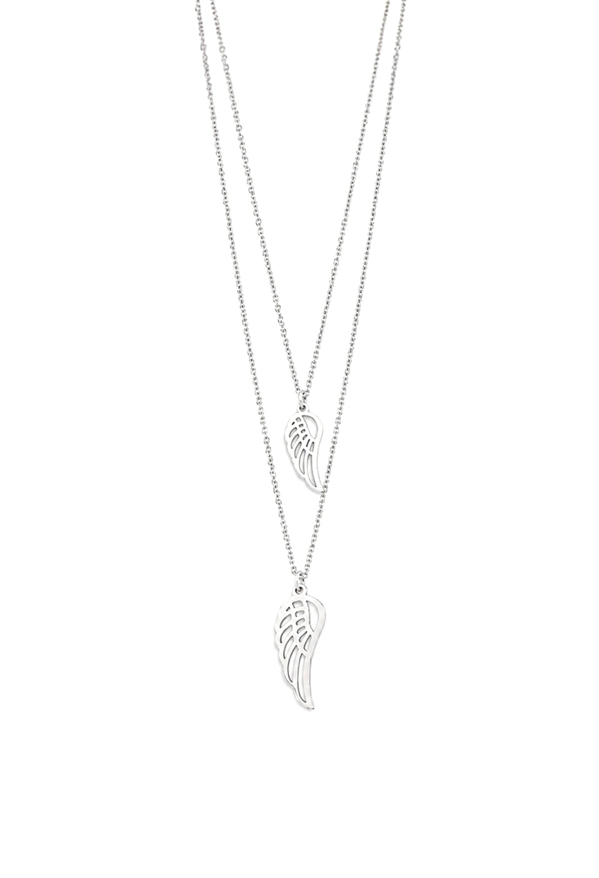 Angel Wings Layered Necklace – Silver Stainless Steel