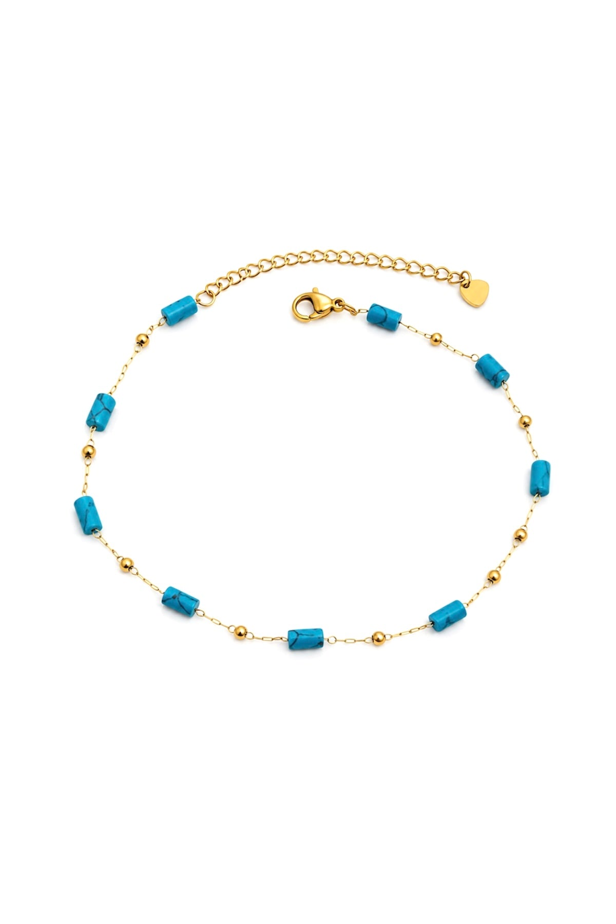 Turquoise Beaded Anklet – 14K Gold Stainless Steel