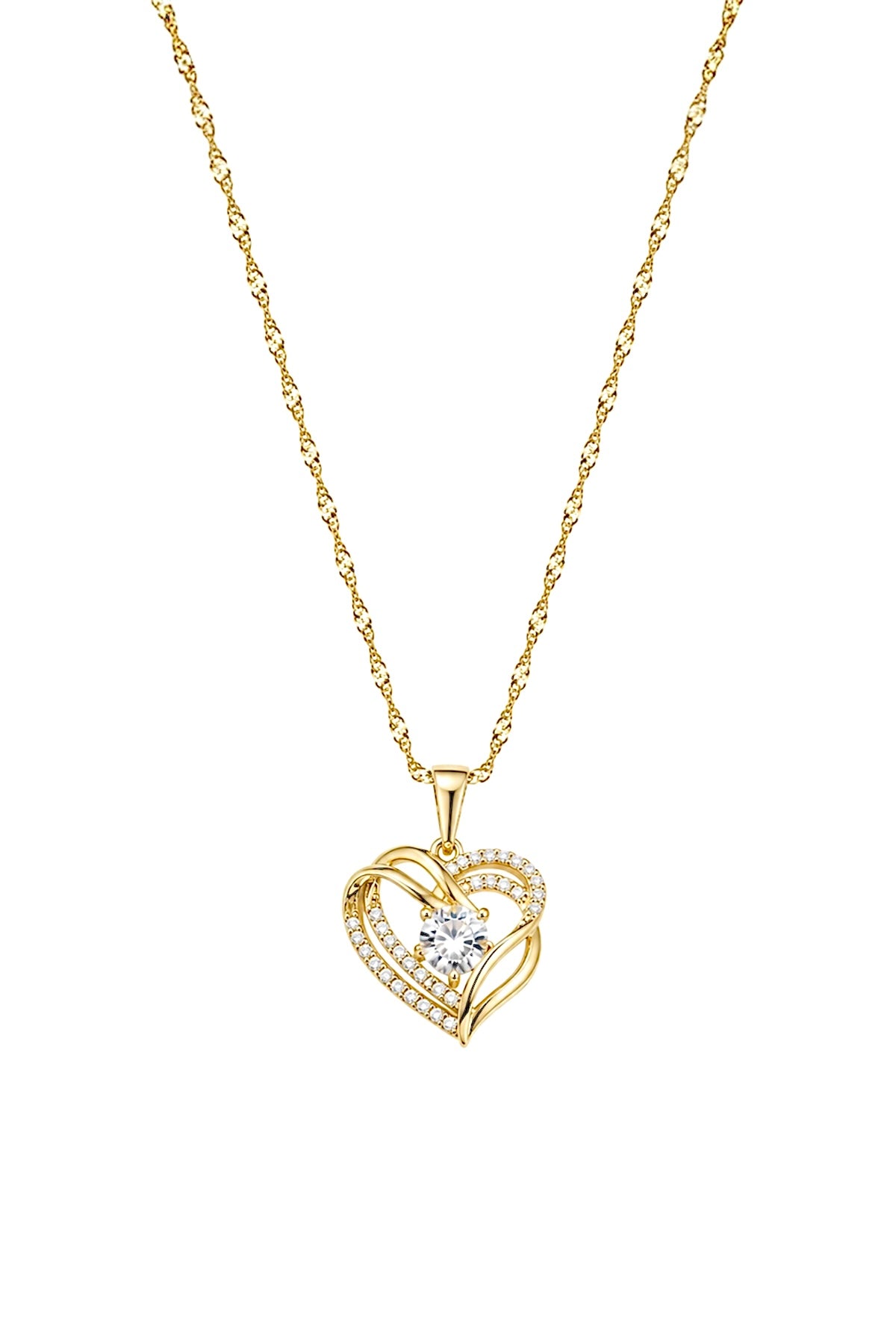 14K Gold Plated Heart Pendant Necklace with Crystal Zirconia