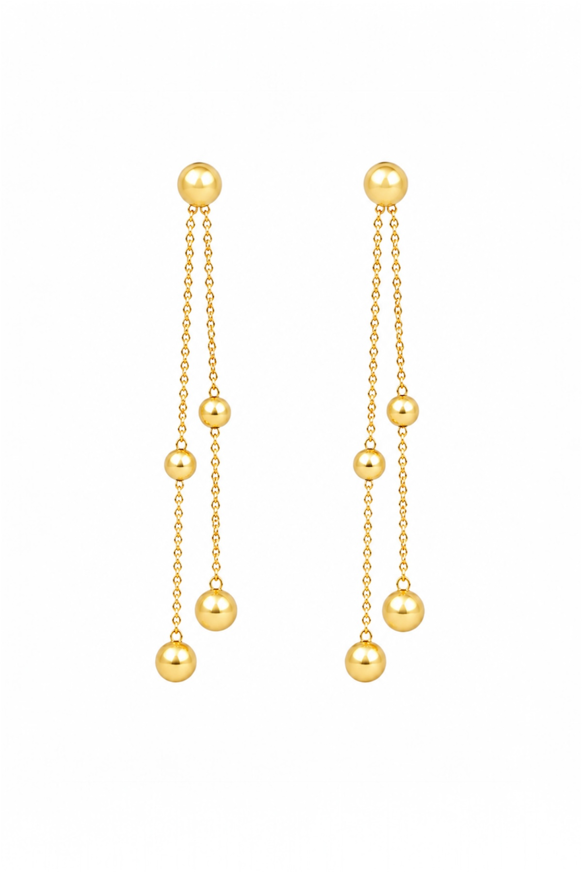 Gold Ball Tassel Drop Earrings - 14K Gold Plated Surgical Steel