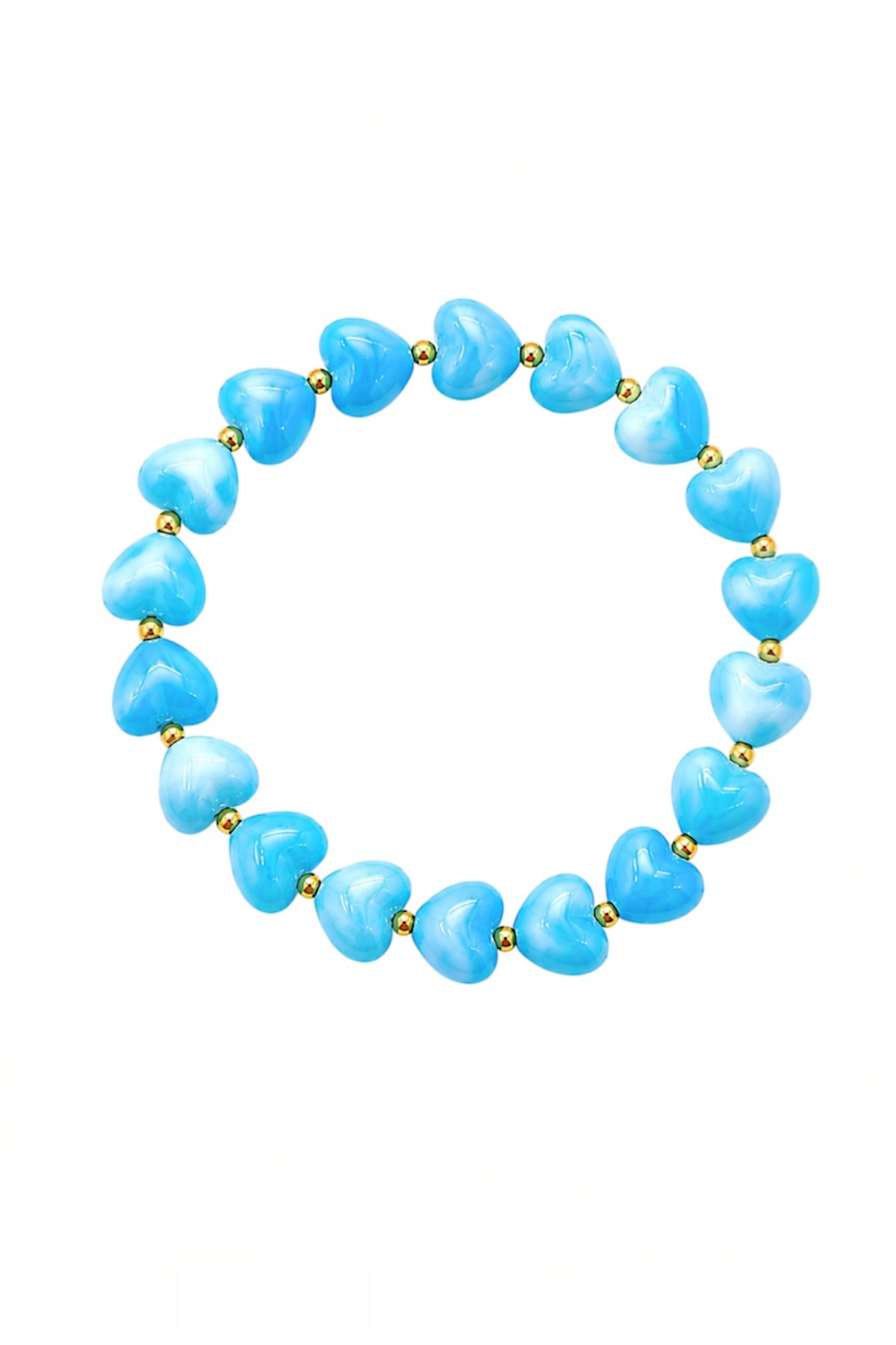 Blue Heart Stretch Bracelet - 14K Gold Stainless Steel