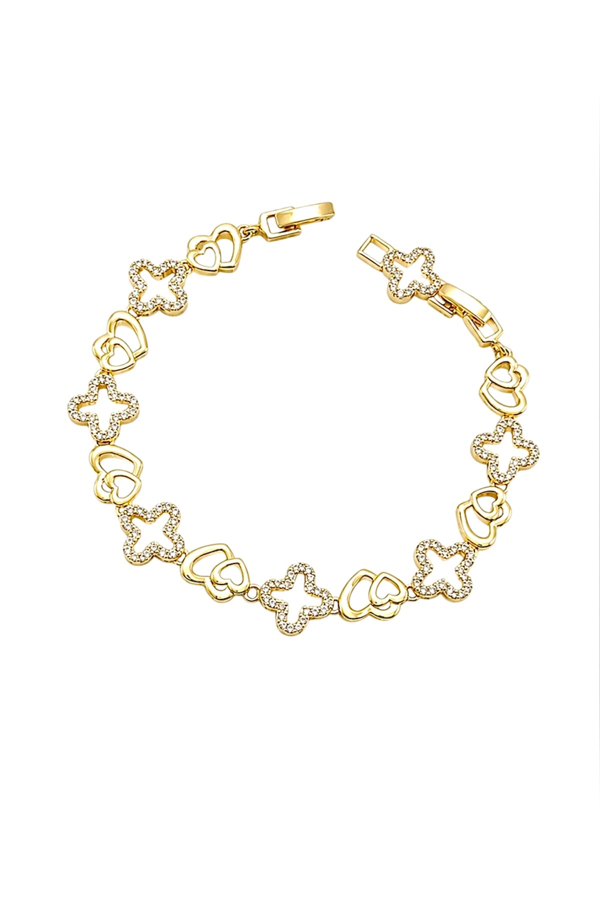Gold-Plated Hearts & Clover Bracelet - 14K Gold Plated