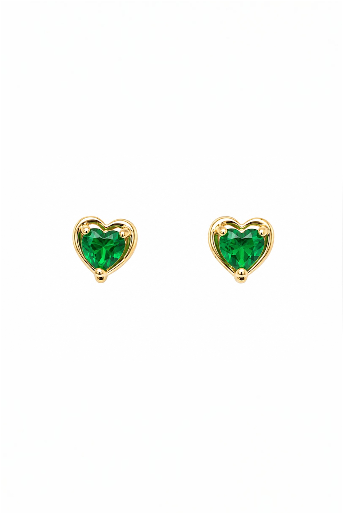 Green crystal Heart Stud Earrings- 14k Gold Plated Copper - 5mm
