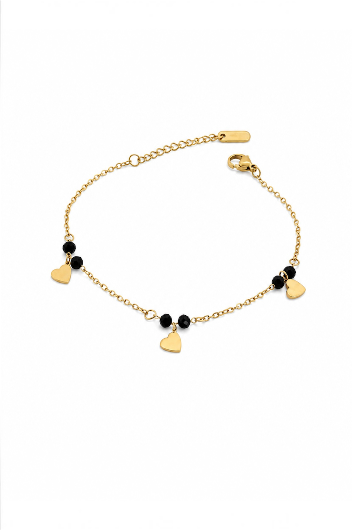 Black Heart Charm Bracelet – 14K Gold Plated Surgical Stainless Steel