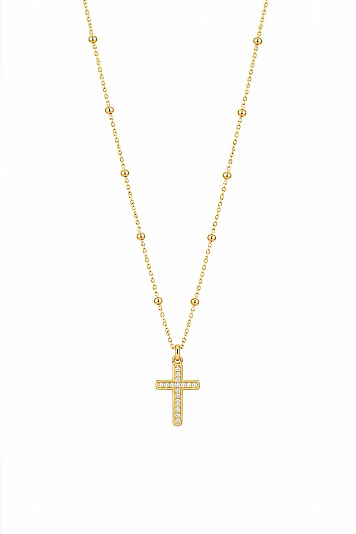 Cross Necklace with Cubic Zirconia - 14K Gold Plated Stainless Steel