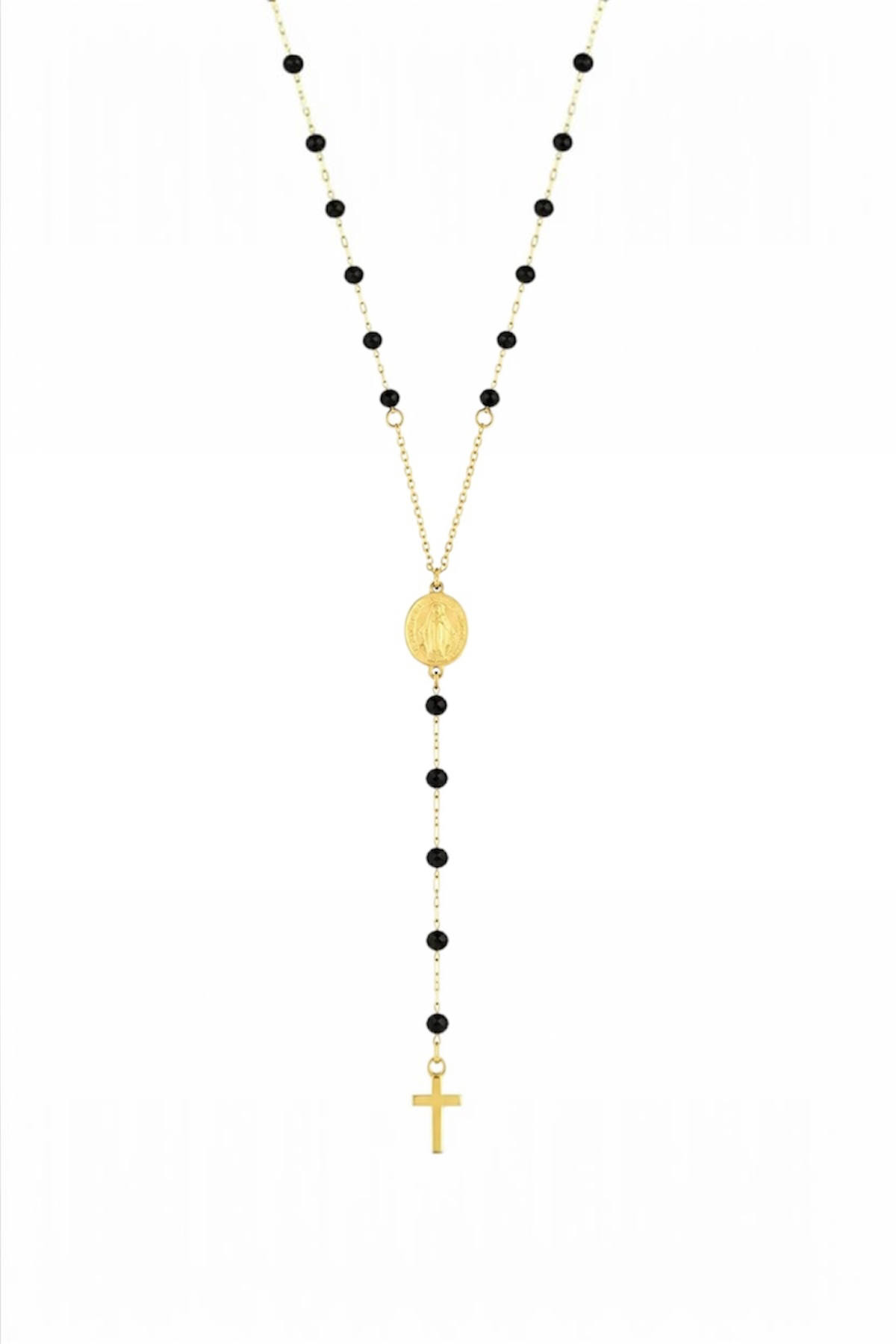 Black Rosary Cross Necklace – 14K Gold Plated Surgical Steel