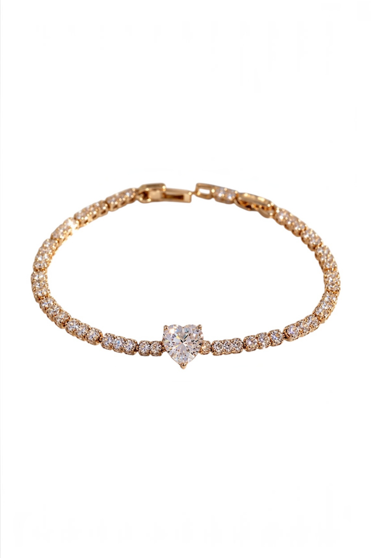 Bransoletka tenisowa Crystal Heart – miedź pozłacana 18-karatowym złotem