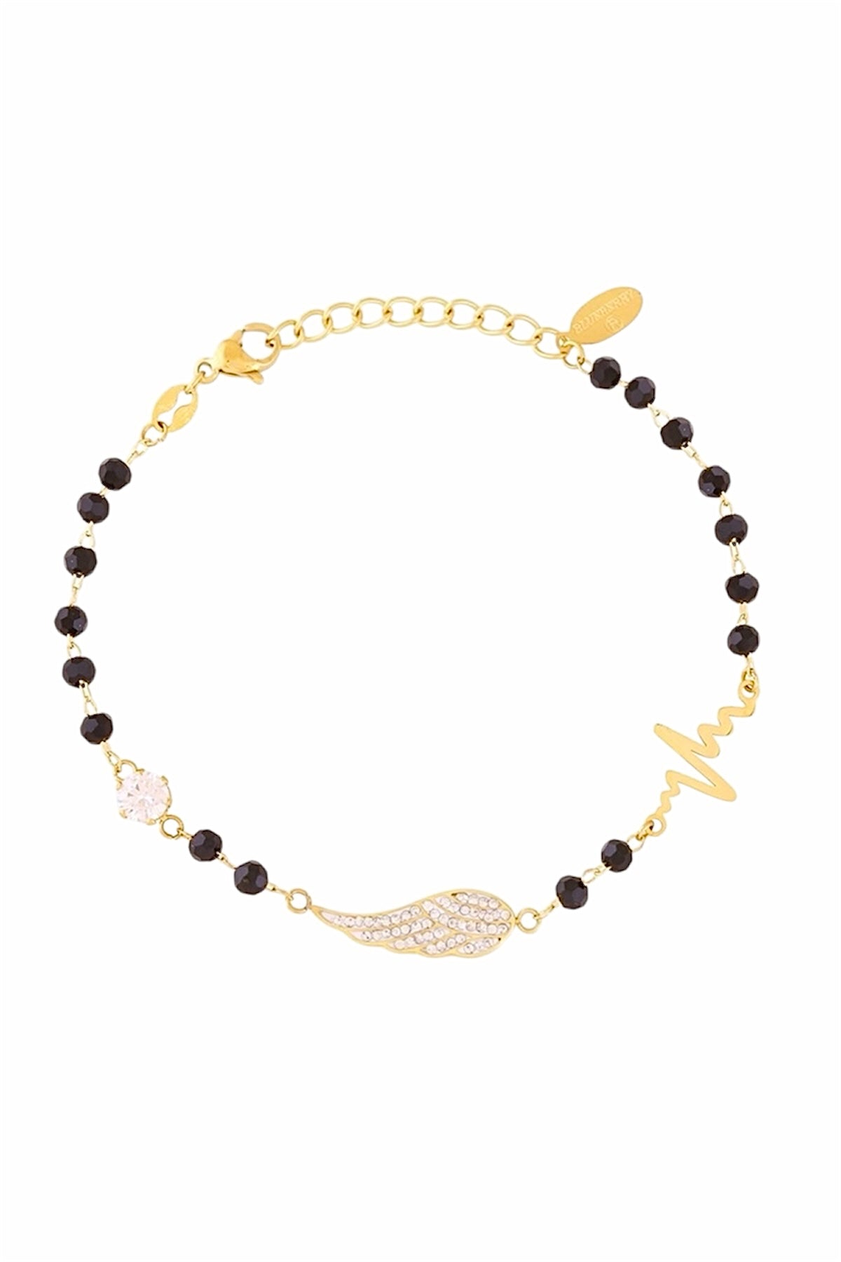 14K Gold Plated Stainless Steel Life Line Bracelet with Cubic Zirconia