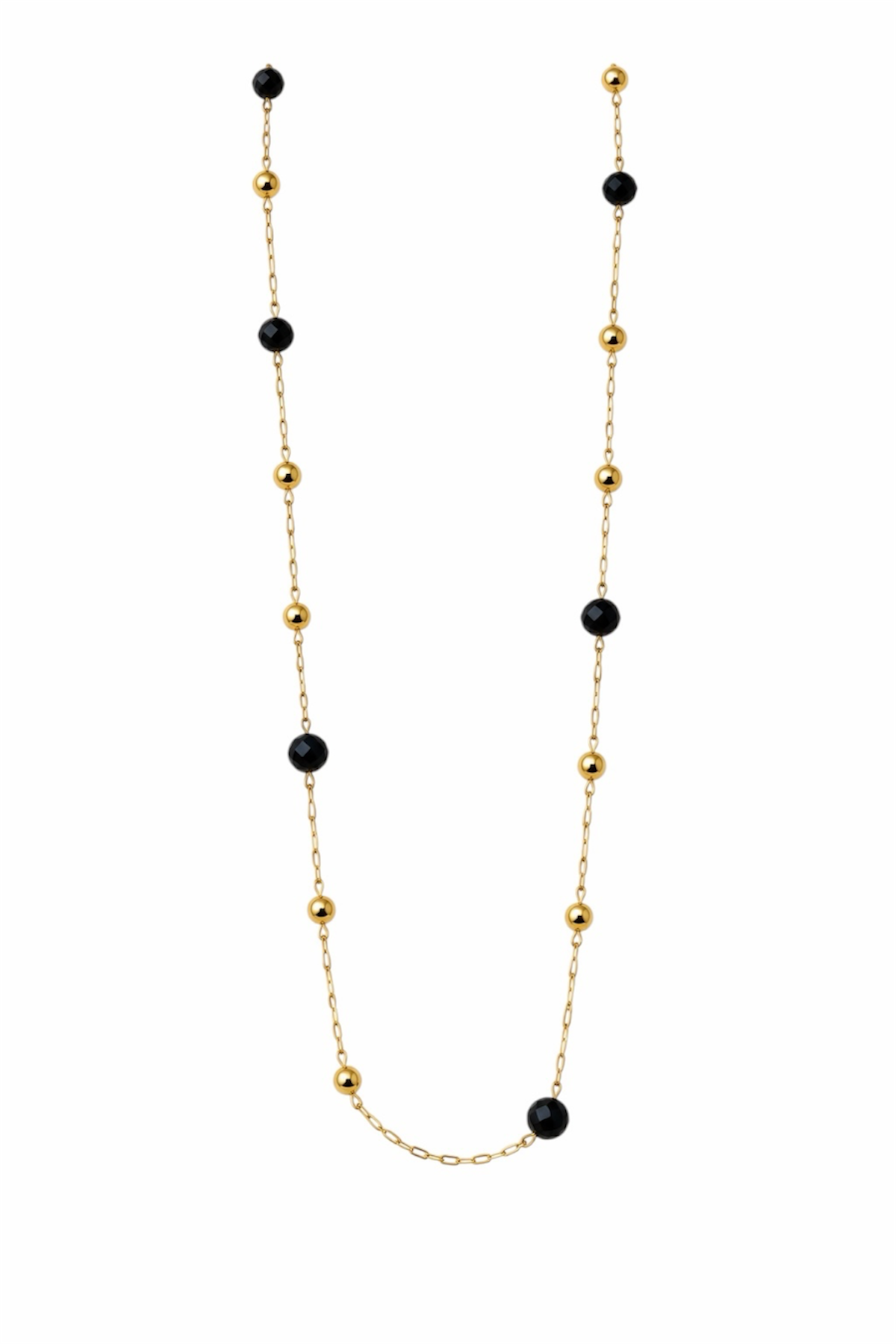 Black & Gold Beaded Necklace – 14K Gold-Plated Stainless Steel