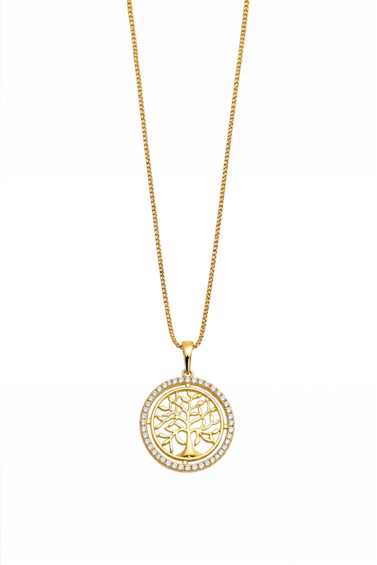 Gold Tree of Life Necklace with Cubic Zirconia – 14K Gold Plated Stainless Steel