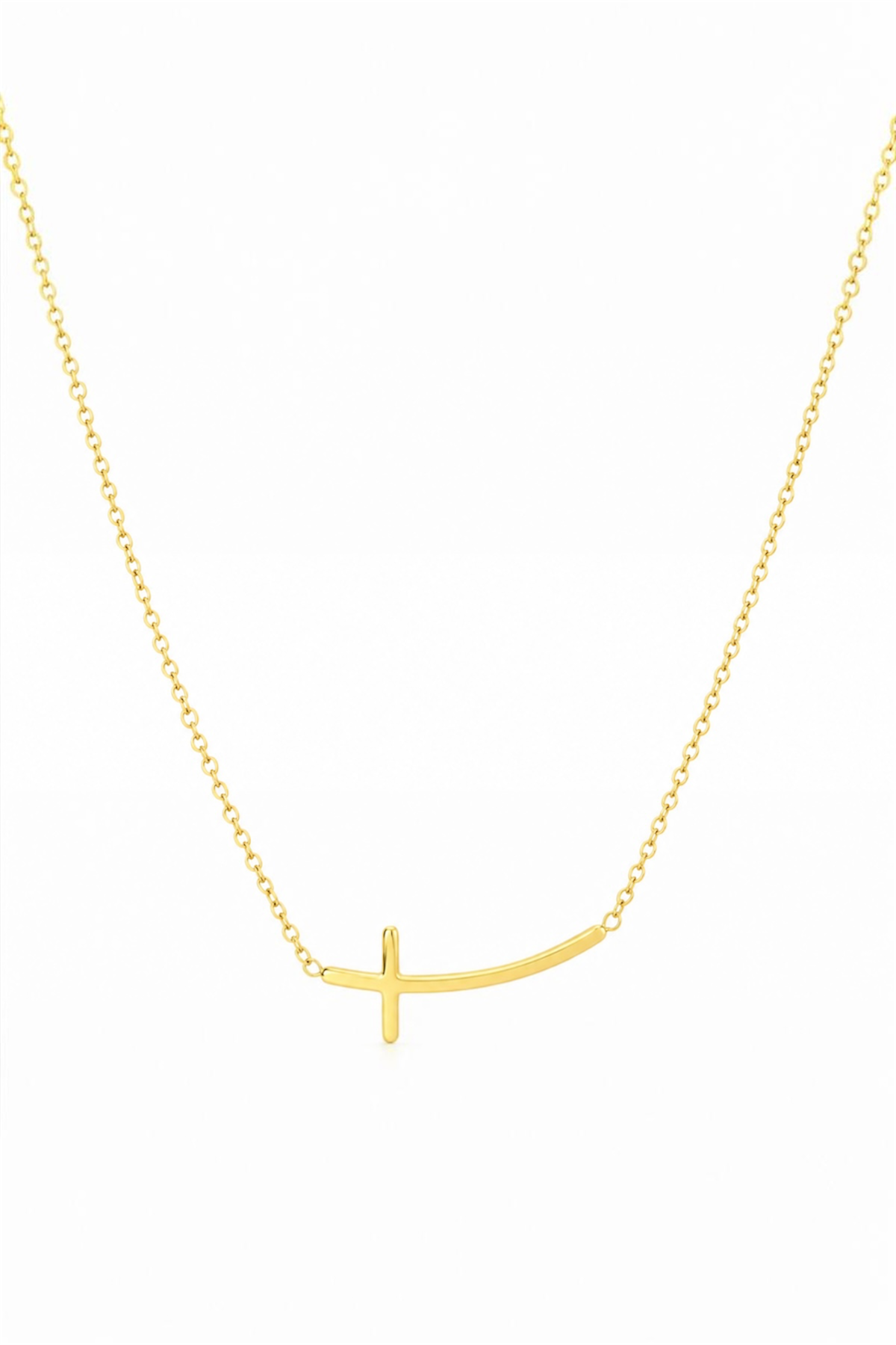 Gold-Plated Sideways Cross Necklace – Stainless Steel