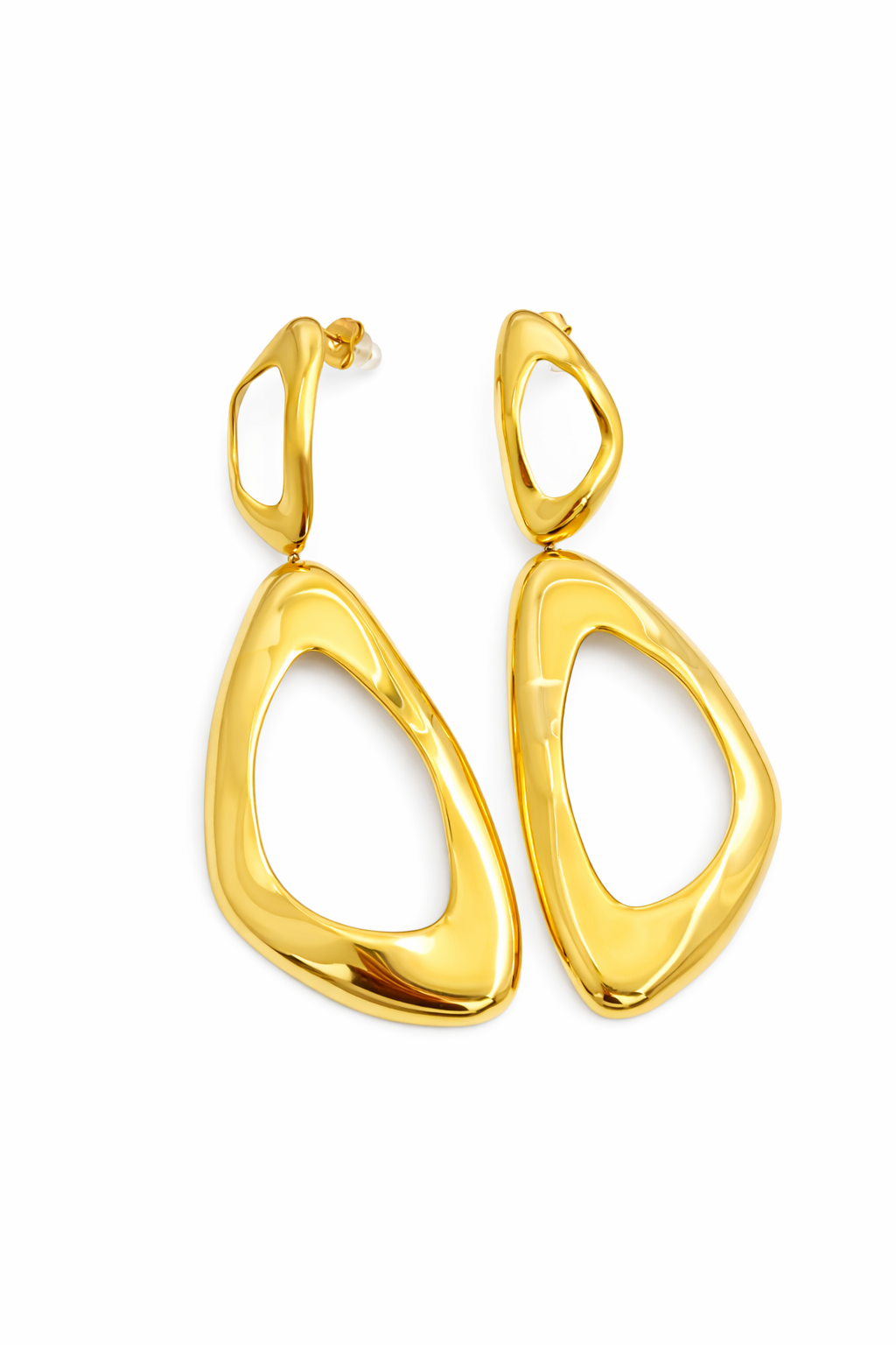 Gold Sculptural Drop Earrings – 14k gold plated Surgical Steel