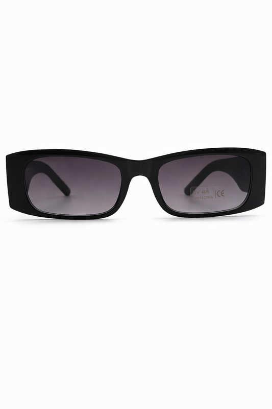 Klasyczne czarne prostokątne okulary przeciwsłoneczne – nowoczesny styl na co dzień
