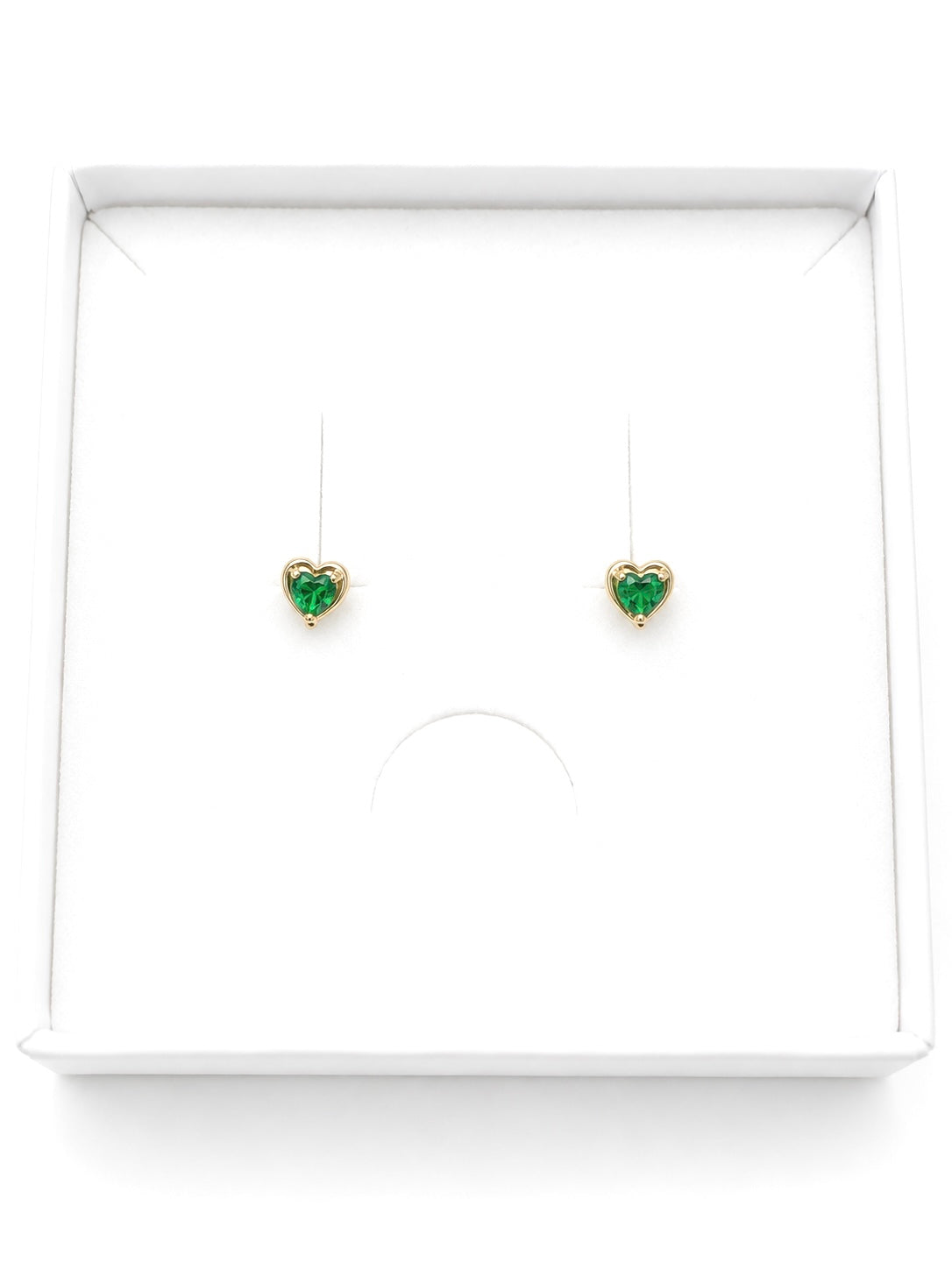 Green crystal Heart Stud Earrings- 14k Gold Plated Copper - 5mm