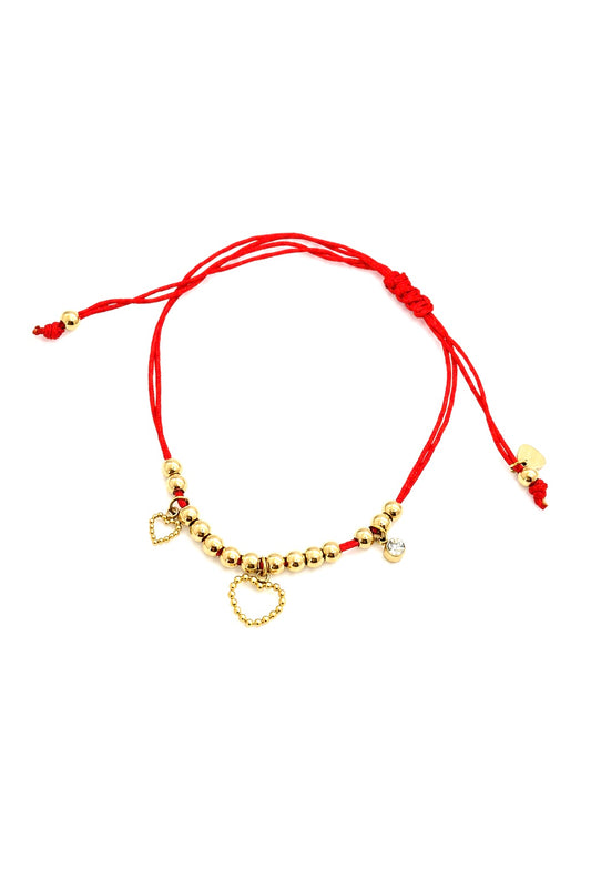 Red String Bracelet with 14K Gold Beads & Heart Charm