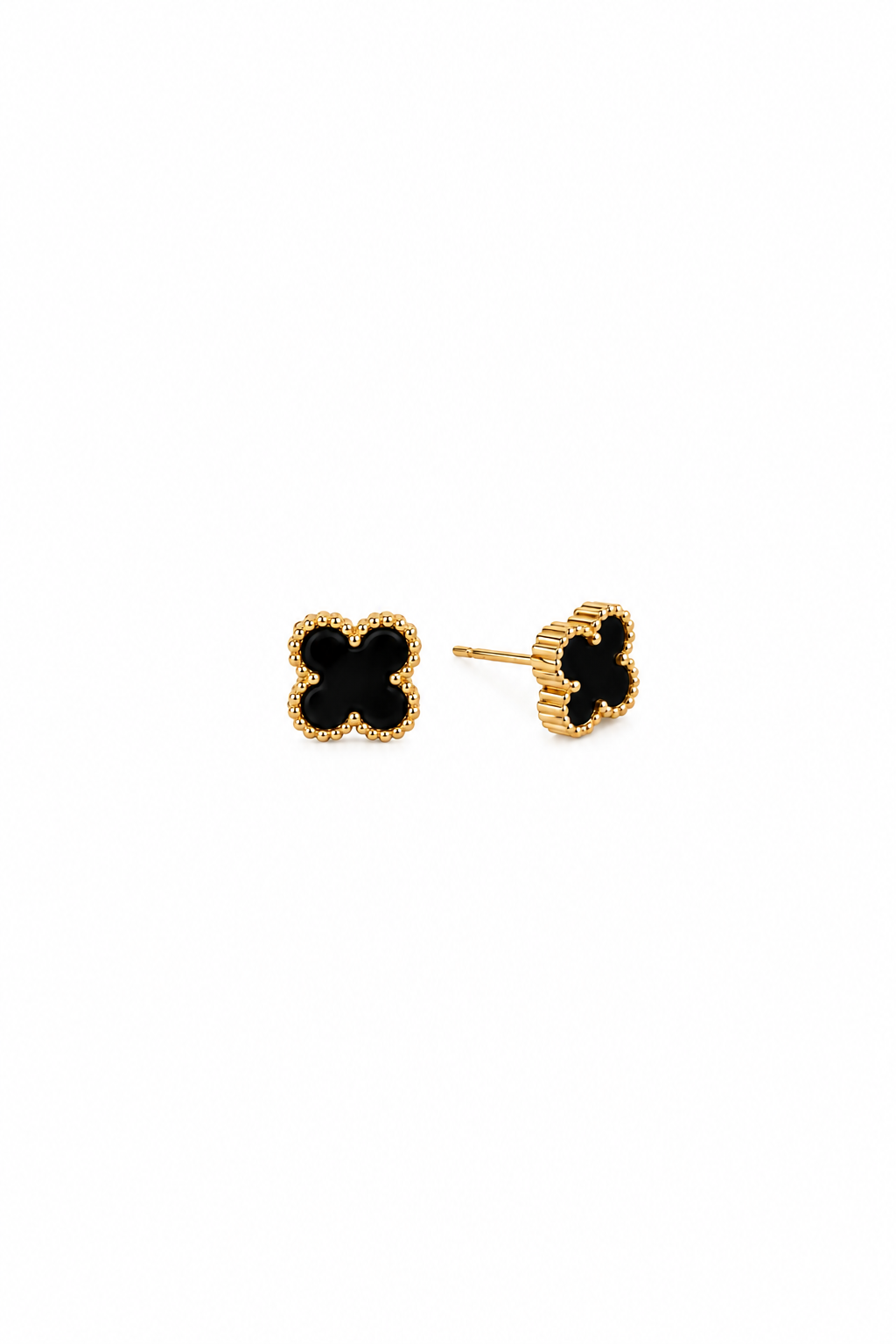 Black Clover Stud Earrings – 14K Gold Plated Stainless Steel, 6mm