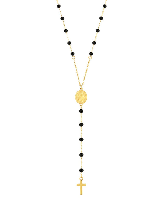 Black Rosary Cross Necklace – 14K Gold Plated Surgical Steel