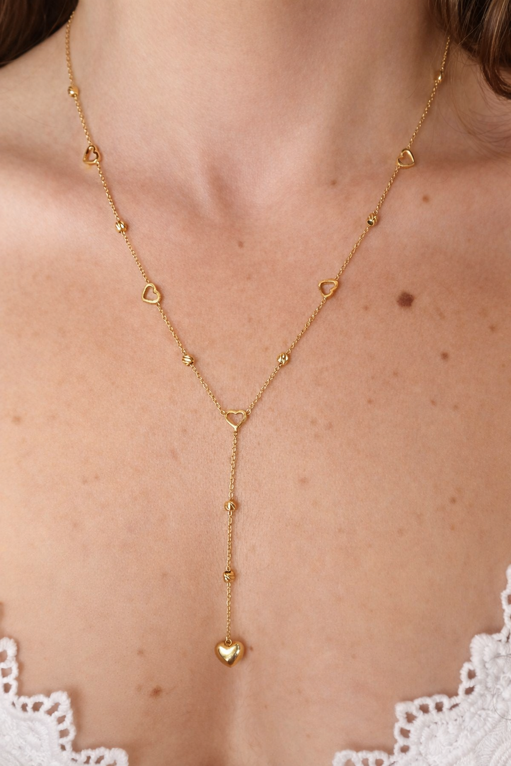 Naszyjnik Złote Serca – Stal chirurgiczna pozłacana 14-karatowym złotem