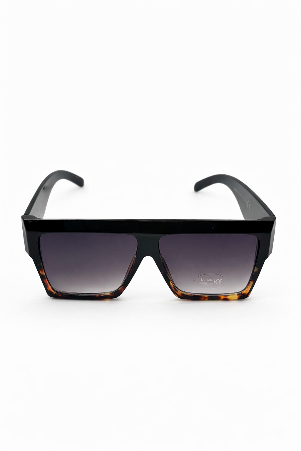 Duże okulary przeciwsłoneczne z płaską główką – czarno-szylkretowe, gradientowe