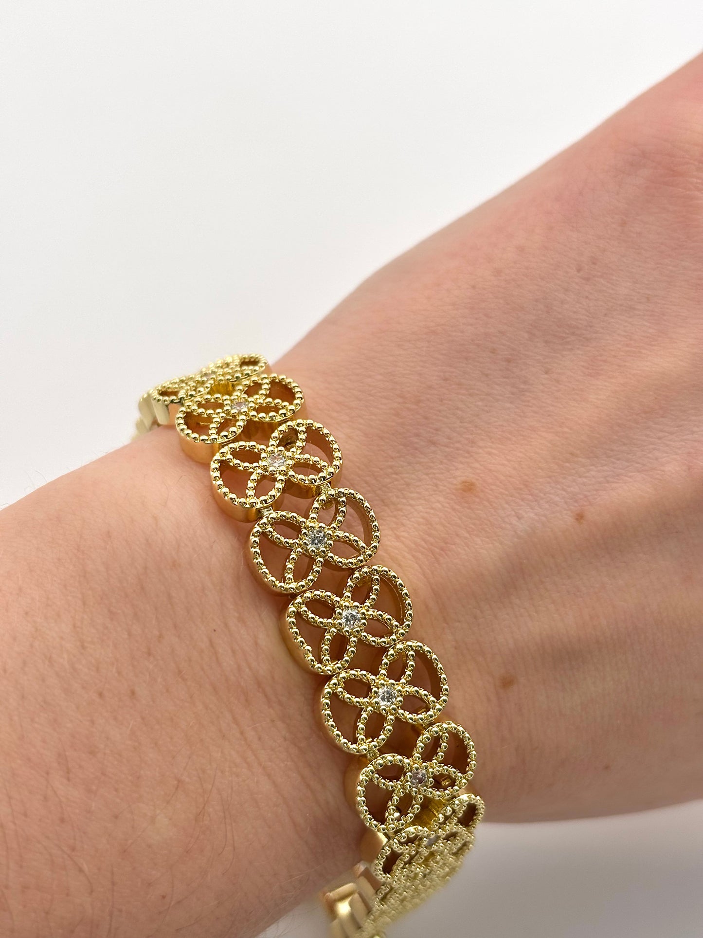 Gold Floral Bracelet – 14k Gold Plated Copper