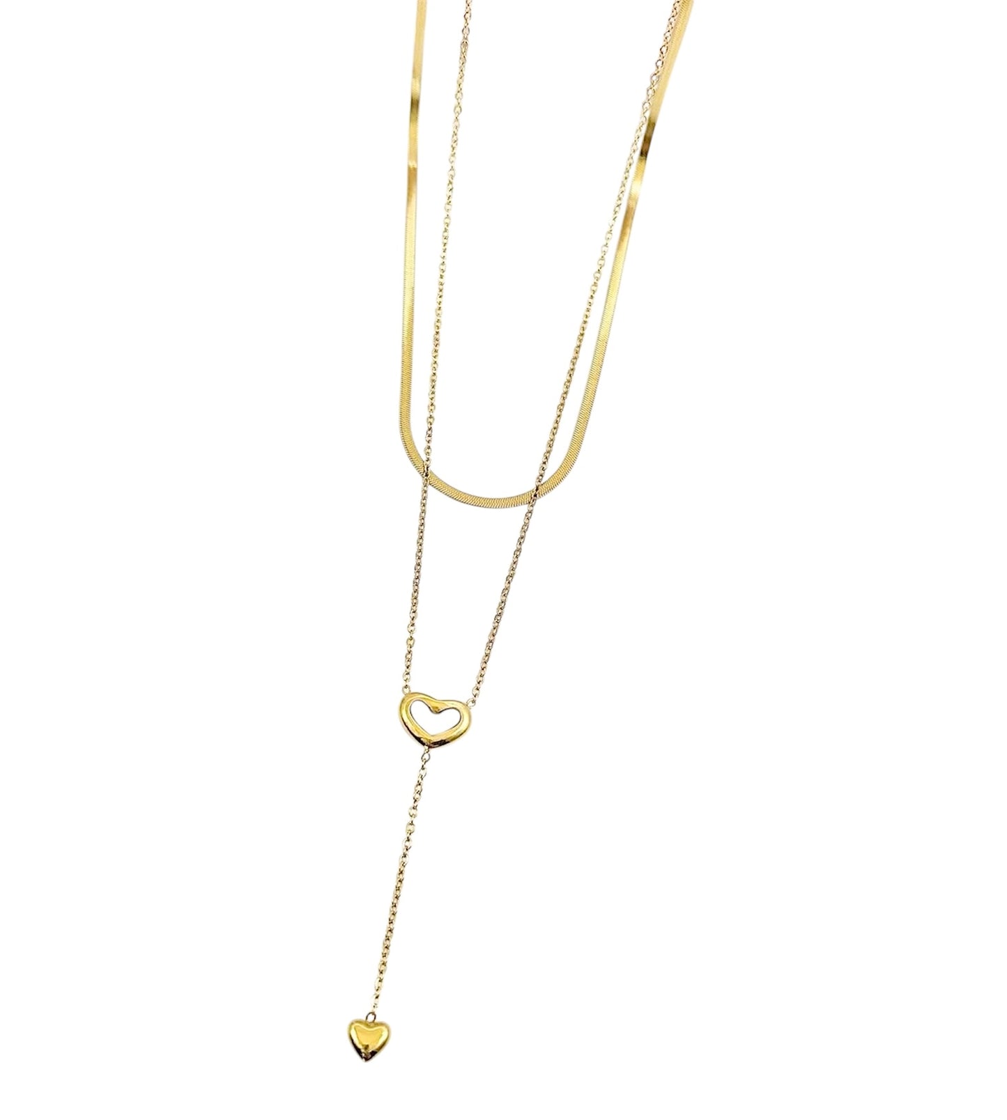 Naszyjnik z serduszkiem warstwowym – stal chirurgiczna platerowana 14-karatowym złotem