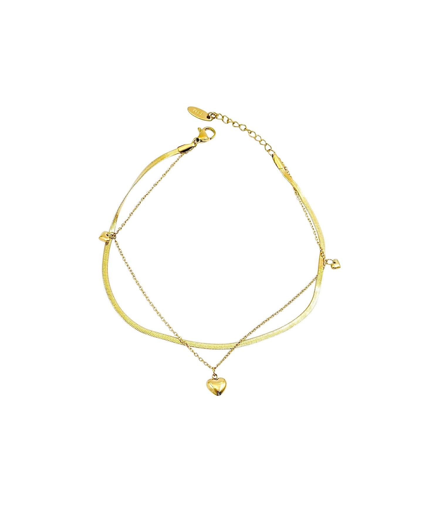 Bransoletka na kostkę z serduszkiem – stal chirurgiczna platerowana 14-karatowym złotem