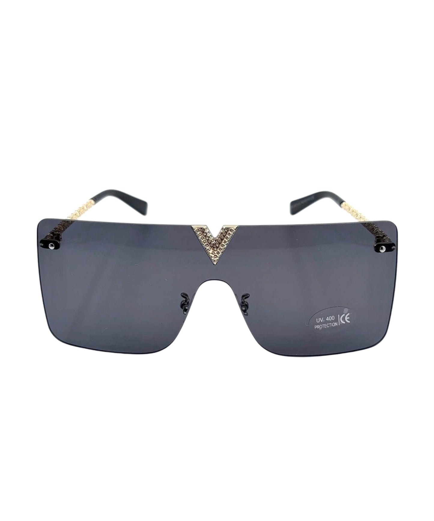 Duże okulary przeciwsłoneczne z płaską górą – złote detale