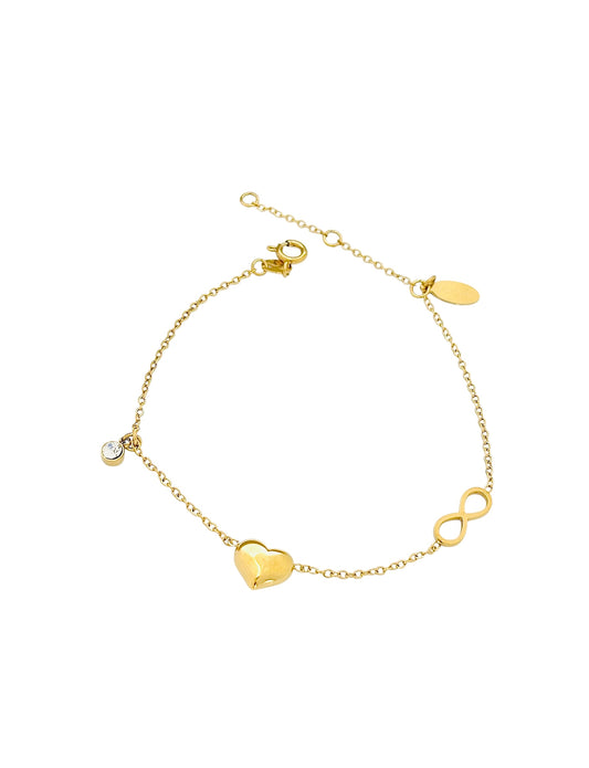 Heart & Infinity Bracelet – 14K Gold Plated Surgical Steel