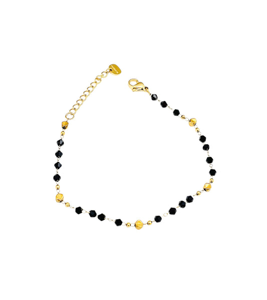 Black & Gold Beaded Bracelet – 14K Gold Plated Surgical Steel