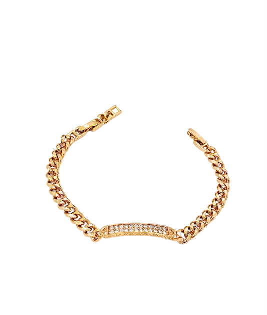 Cuban Chain Bracelet with Crystals – 18K gold-plated copper