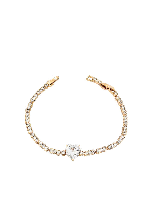 Crystal Heart Tennis Bracelet – 18K gold-plated copper