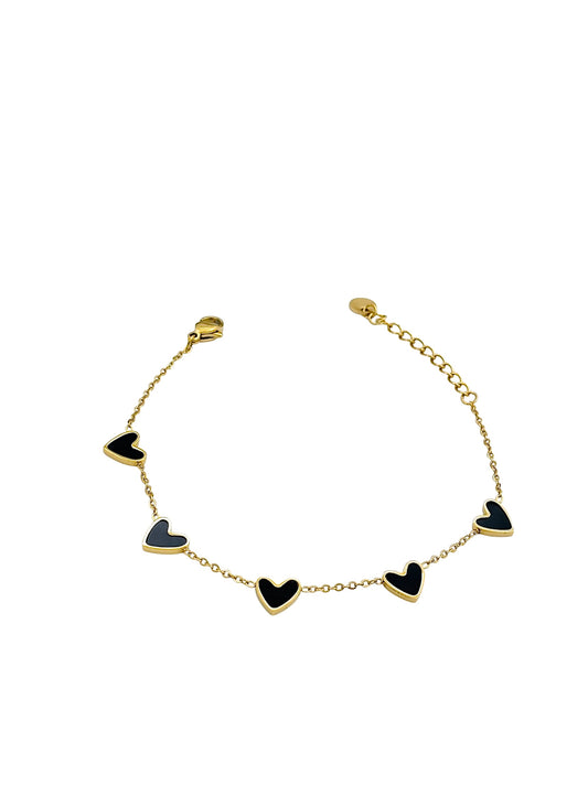 Black Hearts Bracelet – 14K Gold Plated Surgical Steel
