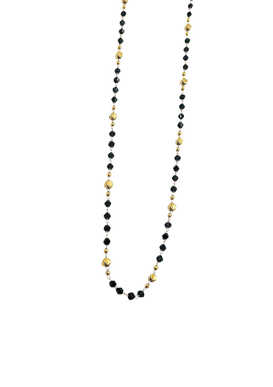 Black Beaded Chain Necklace – Gold Plated Surgical Steel