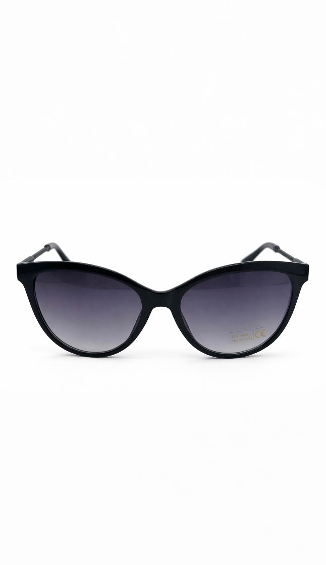 Klasyczne czarne okulary przeciwsłoneczne w kształcie kocich oczu – złote detale