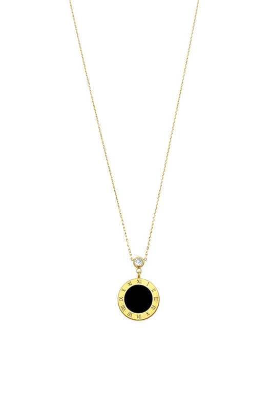Roman Numeral Black Pendant Necklace – 14K Gold Plated Surgical Steel