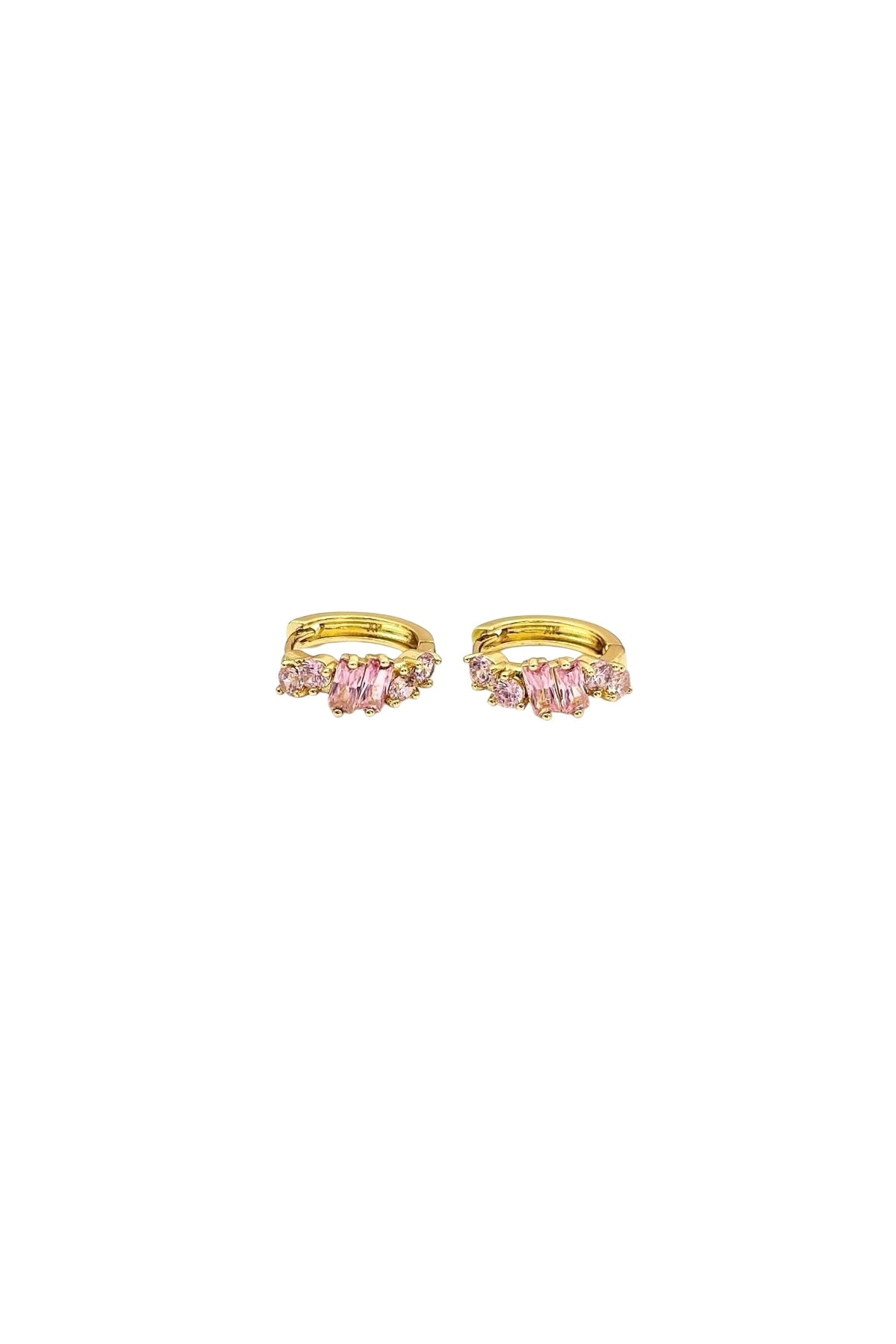Pink Crystal Huggie Earrings - Gold plated copper